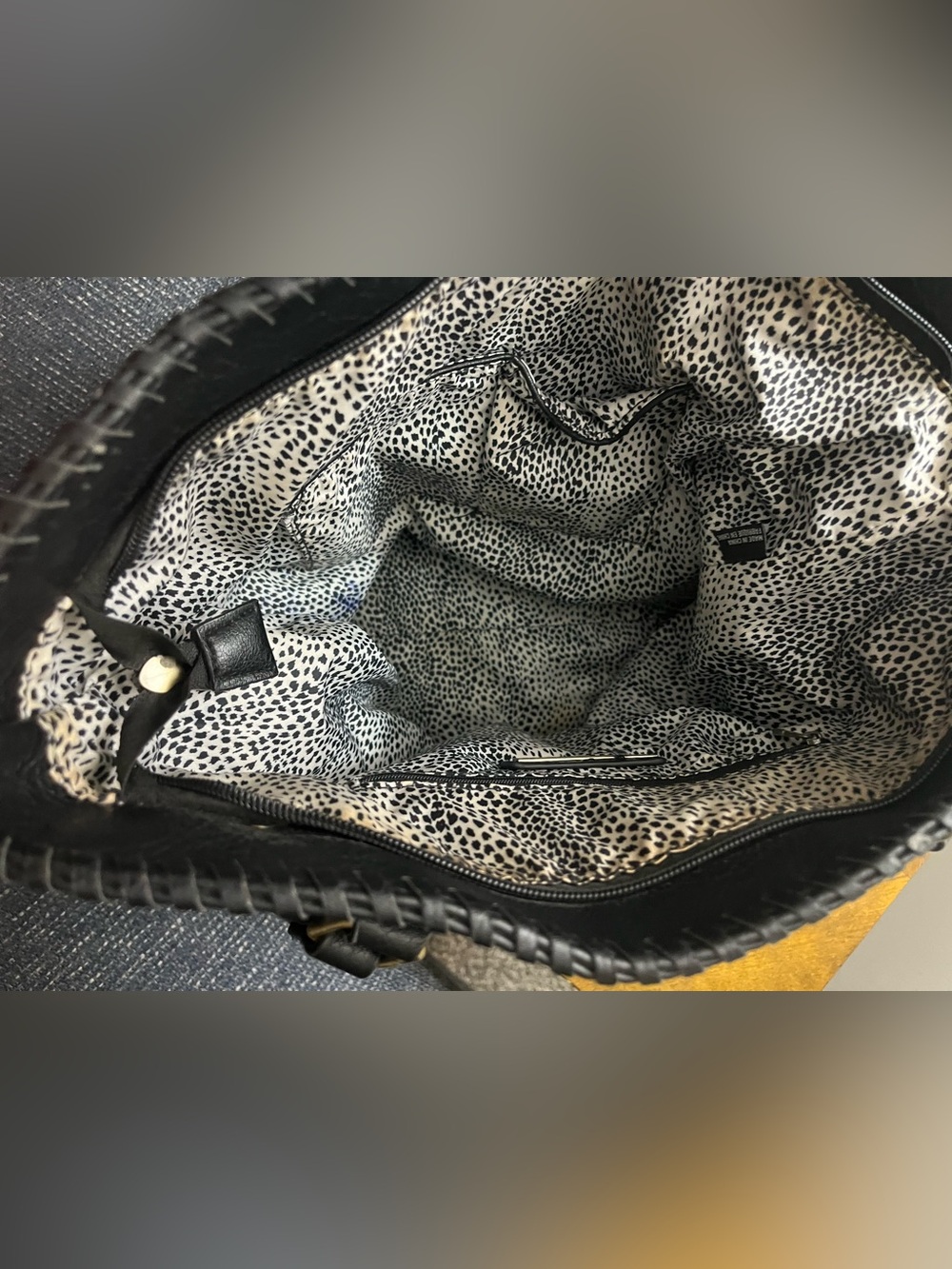 Black Leather Tote Bag with Front Zip Pocket - Picture 5 of 5